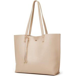 Women's Soft Faux Leather Tote Shoulder Bag Big Capacity Tassel Handbag